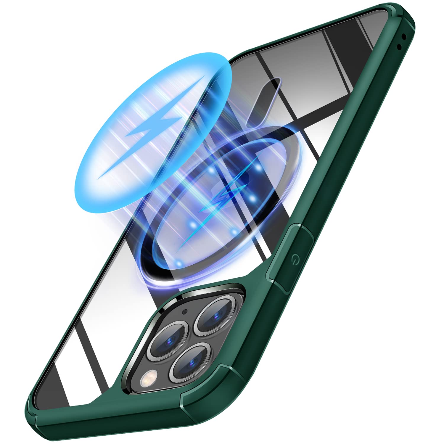 TENDLIN Magnetic Case Compatible with iPhone 11 Pro Case [Compatible with MagSafe] Crystal Clear Hard Back Soft Bumper Protective Case (Green)
