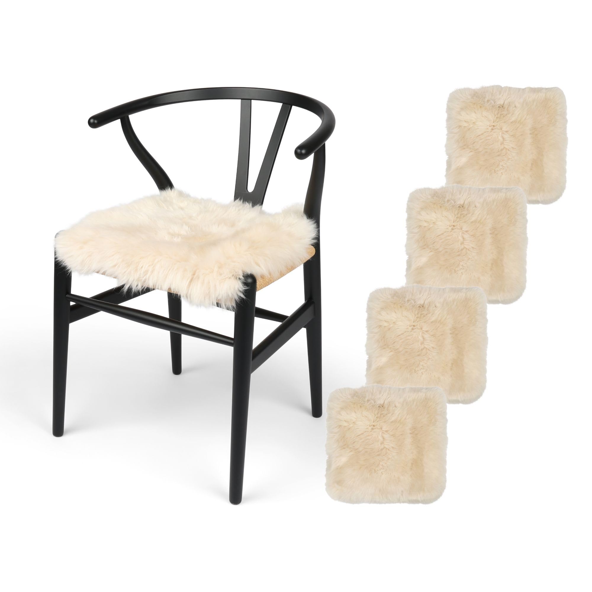 Nordic Sheep Sheepskin Seat Pads 40x40cm, 4 Pack, Beige