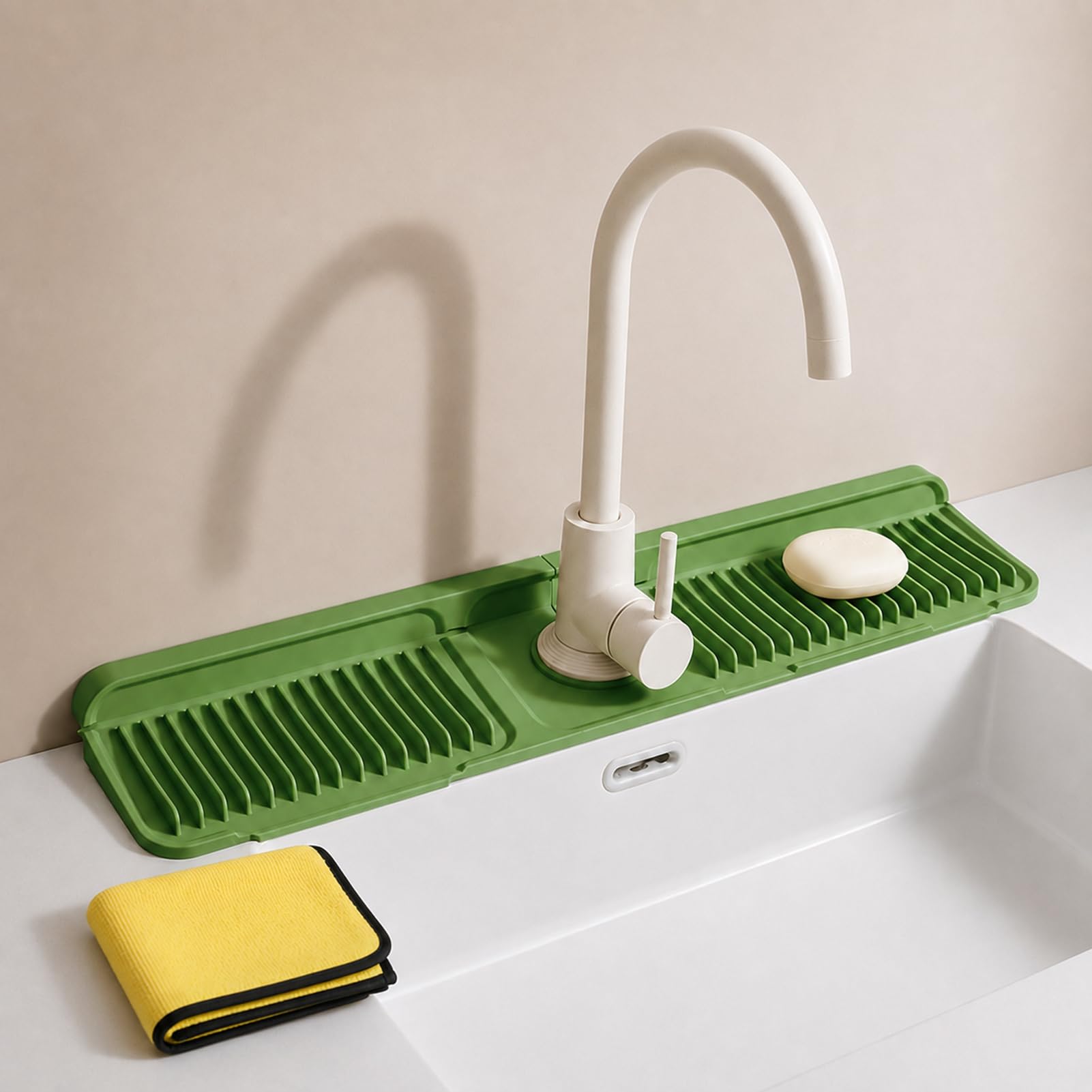 Button Silicone Faucet Drain Pad, Sink Splash Guard Behind Faucet (24",Green)