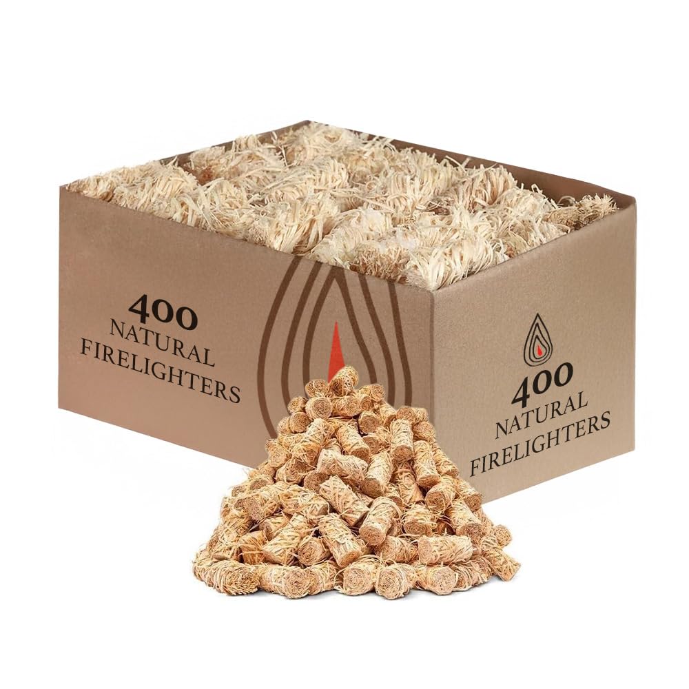 400 Pack Natural Firelighters - Quick Wood Wax Wool Flame Fire Lighters Log Burners | For Lighting Fires In Stoves, Barbecue, Pizza Oven & Smokers, Fire Pit - Safe & Clean Firelighter Fire Starters