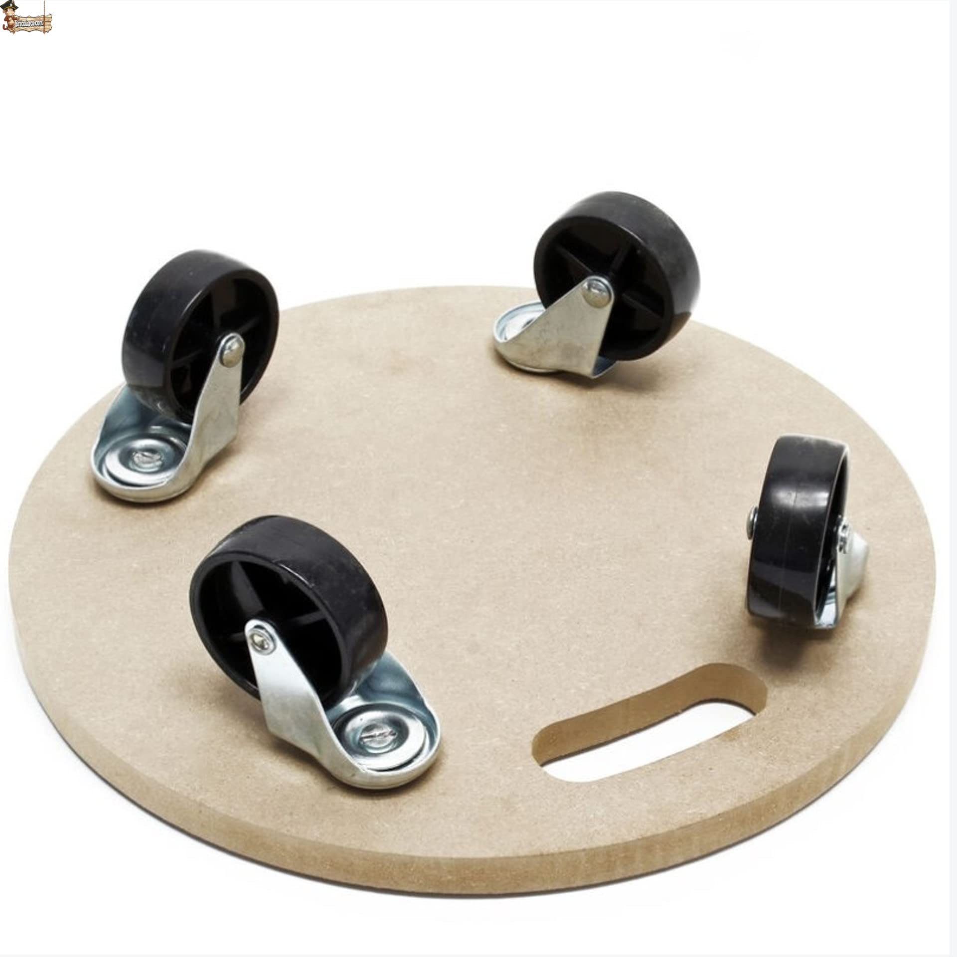 BricoLoco.com Plataforma Base con Ruedas giratorias 360º. Pack 2 uds. 38 cms. Carro Redondo rodante Soporte de Carga Porta macetas, tiestos, butano, Cajas, mudanza, Transporte. Tabla Madera DM (2)
