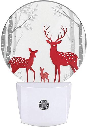 LEDLAMP3009 - Luz nocturna con enchufe de ciervo, árbol de abedul de invierno, cuerno, vida silvestre, lámpara de noche de Navidad, sensor