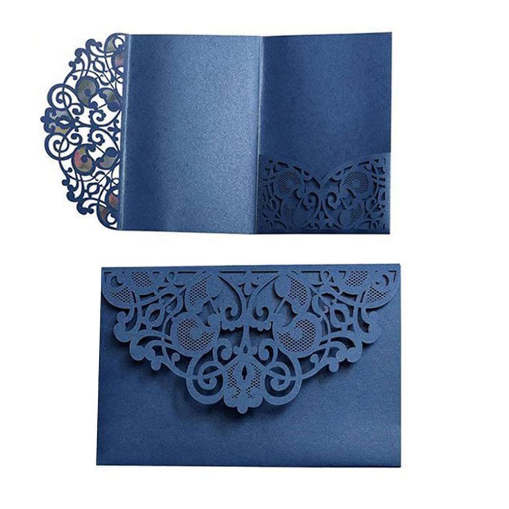 Delikatna romantyczna karta z zaproszeniem na przy Koperty - 50 sztuk zaproszeń czystych - personalizowane zaproszenia papierowe na przyjęcie zaręczynowe lub eleganckie zaproszenia(Blu,Blank)