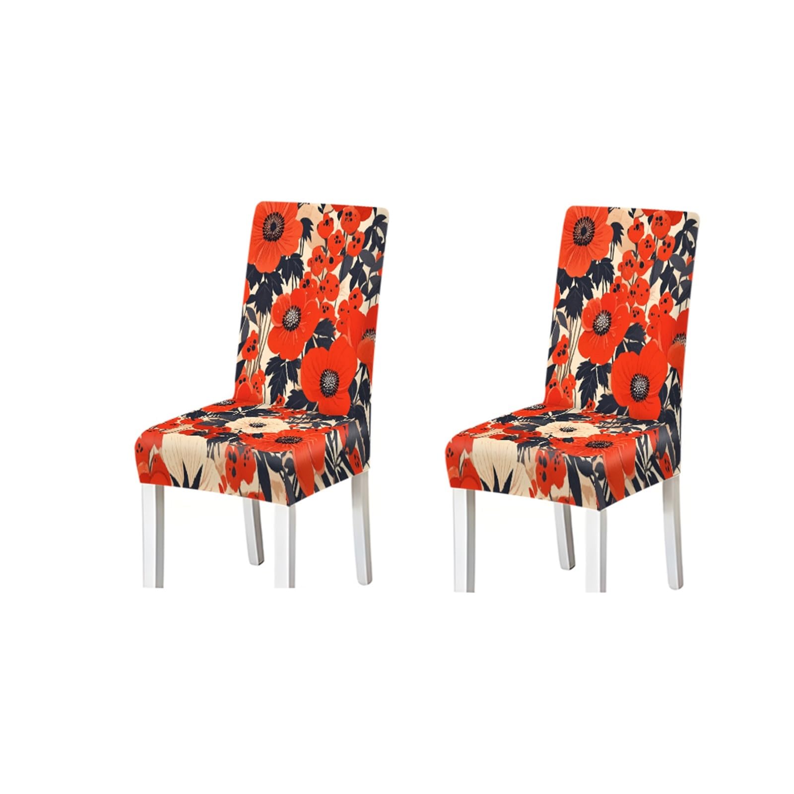 BOSUYBN Red Poppy Floral Pattern Print Dining Chair Covers Set Of 2/4/6, Stretch Slipcovers For Dining Room Furniture Protectors for Home Dining Room(2PCS Chair cover)