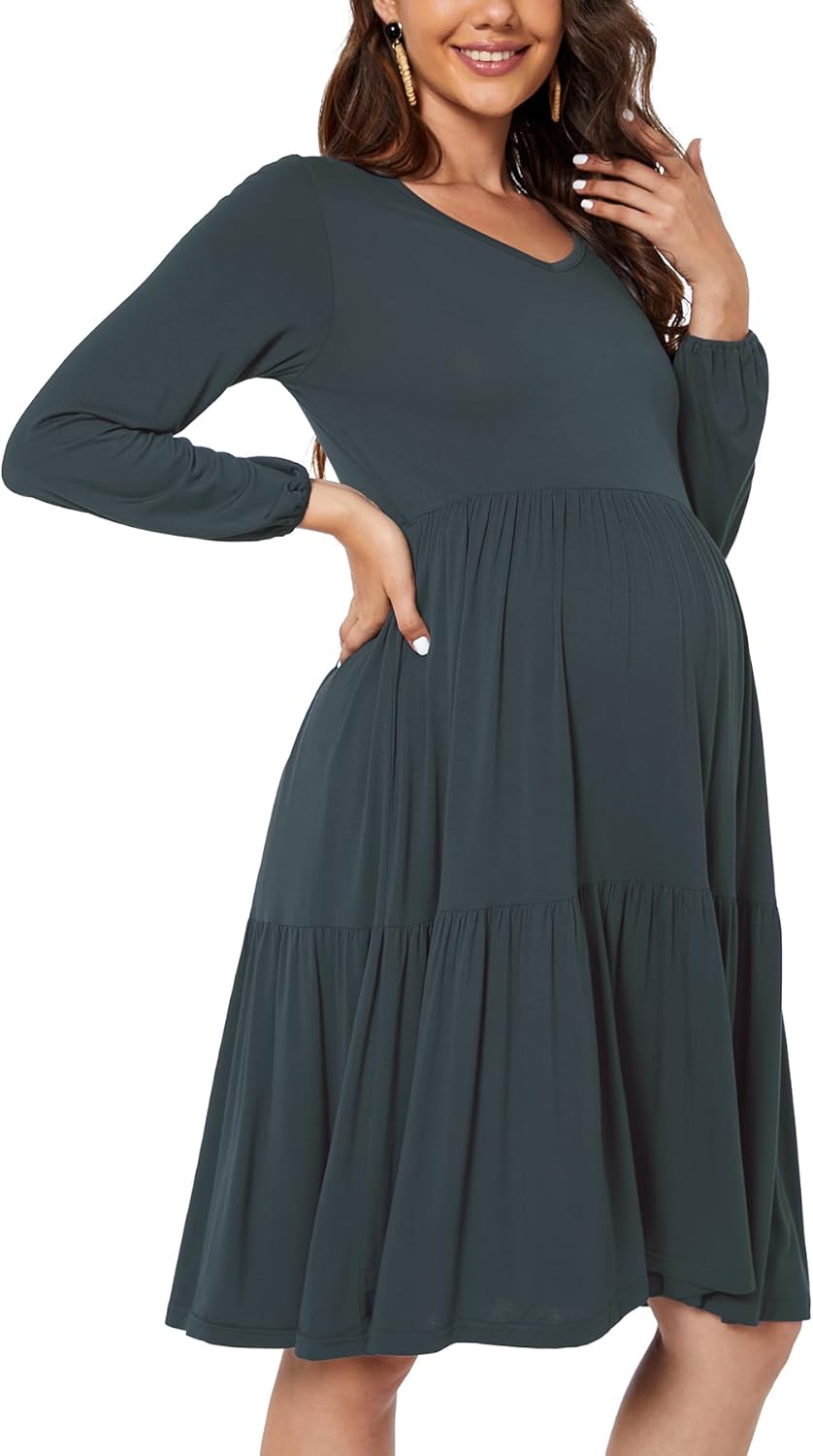 Smallshow Women's Maternity Dress Ruffle Long Sleeve Pregnancy Clothes - Image 3