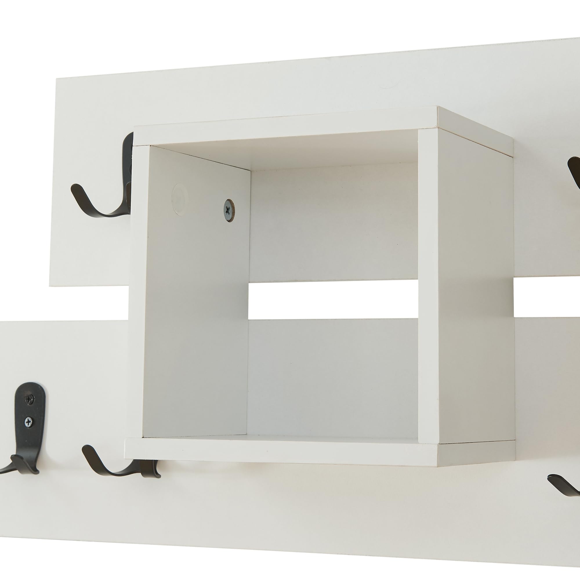 [en.casa] Perchero Mural Vänd con 6 Ganchos Dobles Perchero de Entrada Mueble Recibidor con Compartimento Abierto 32 x 60 x 14 cm - Blanco