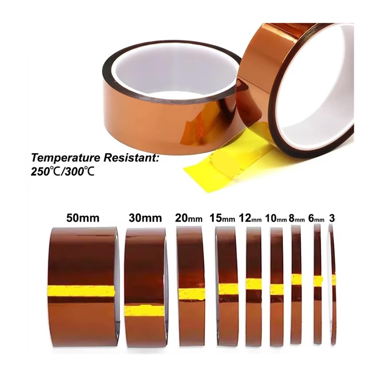 3-100mm Nastro BGA Di Calore Ad Alta Temperatura Scheda Elettronica Nastri Isolanti Adesivi In ​​poliimmide per mascheratura/saldatura/batteria(10 rolls,33.0M_0.06MM_15MM)