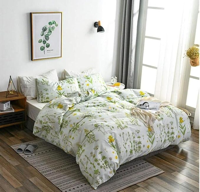 NTjinli Green Duvet Cover Twin SizeSummer Flower Twin