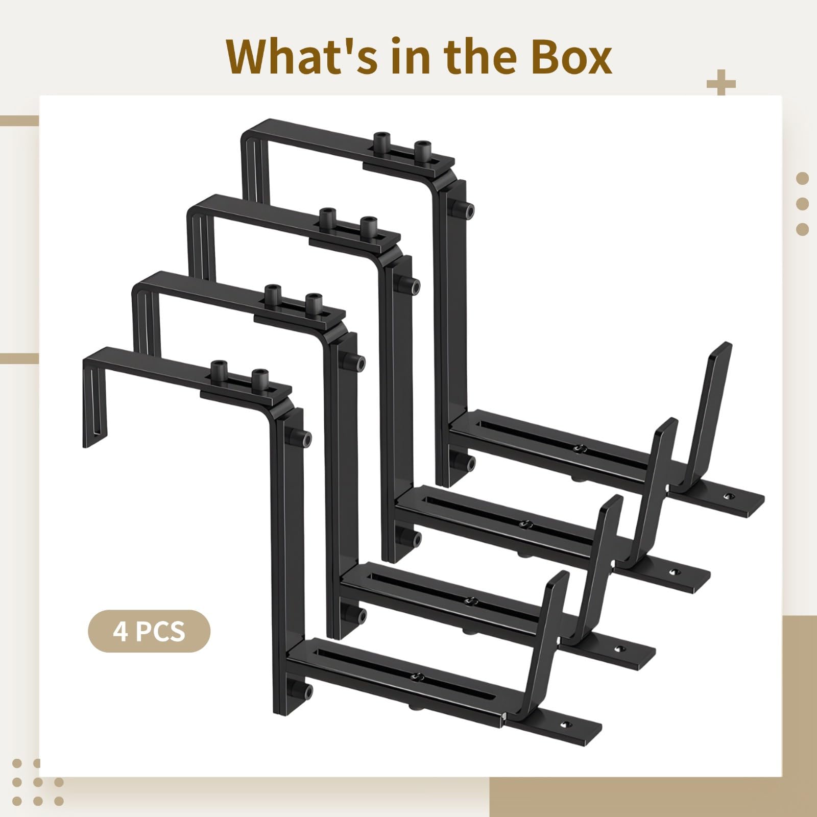 Verstellbare Blumenkastenhalter für Deckgeländer, robuste Eisenhalterungen mit rostfreier Beschichtung, passend für Geländer mit einer Breite von 5,1–17,8 cm, für Blumentöpfe von 15–32 cm, 4 Stück