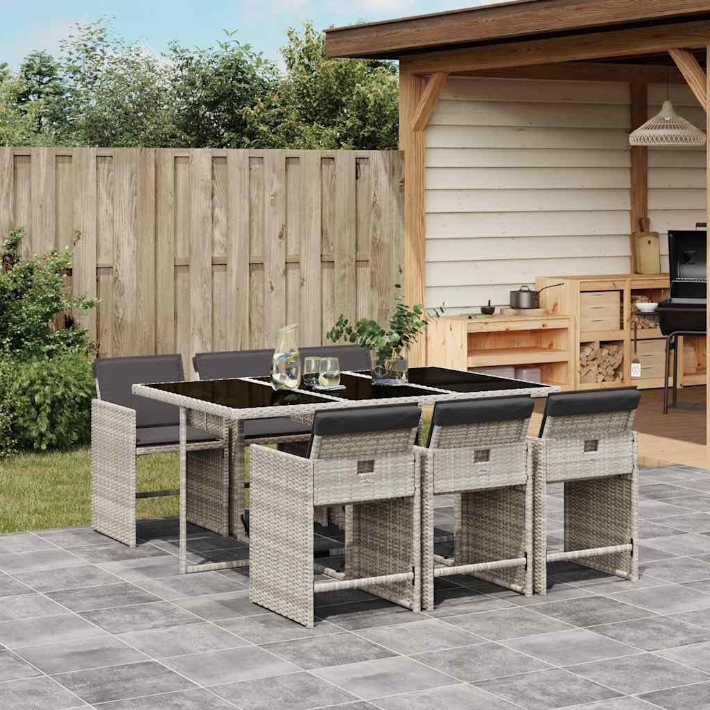 vidaXL Ensemble à Manger de Jardin avec Coussins 7 pcs, Table et Chaise de Terrasse, Meubles de Patio, Mobilier d'Extérieur, Gris Clair Résine Tressée