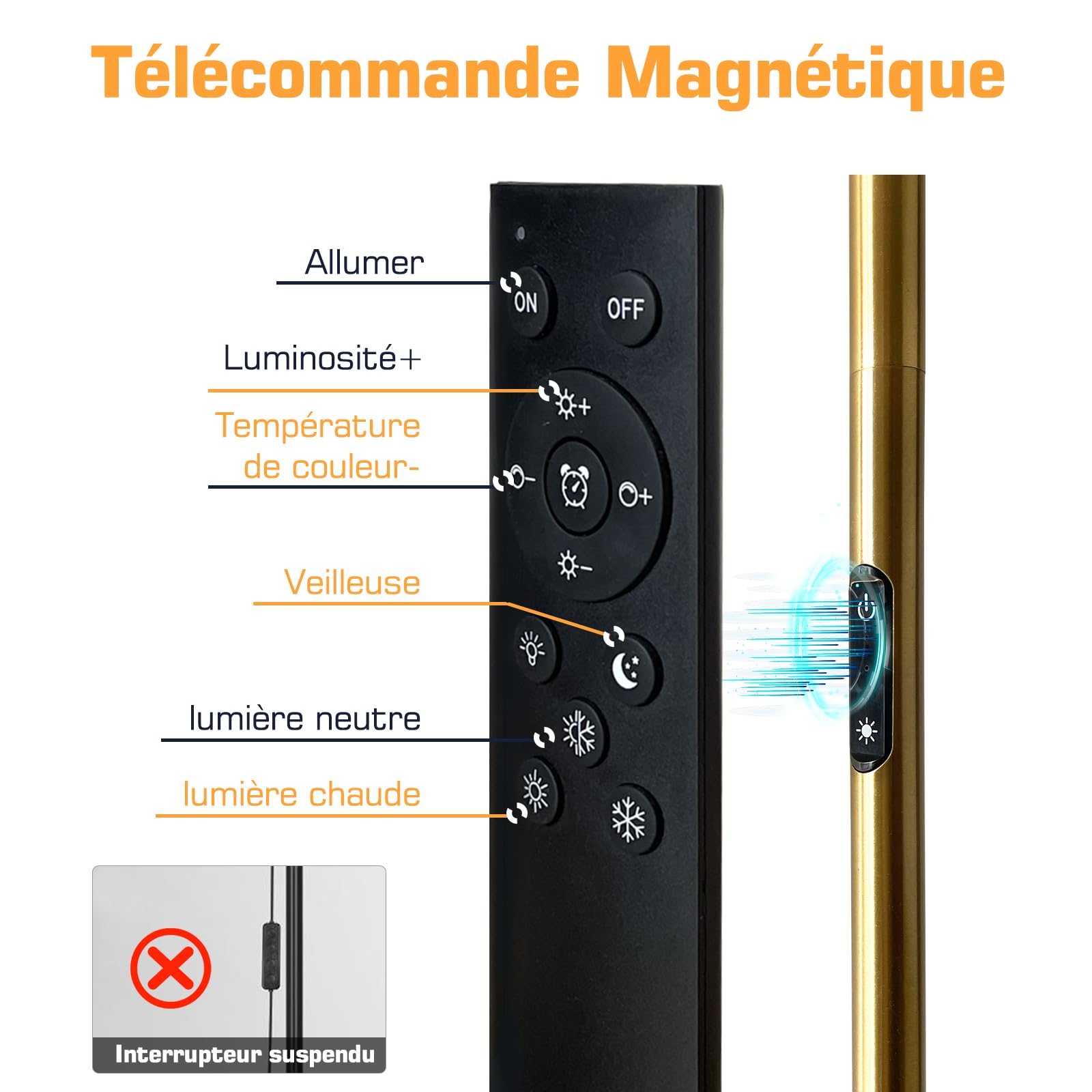 Lampadaire LED Dimmable vintage,168cm Lampe doré sur Pied 3 lumières rondes avec télécommande,Lampadaire pour Chambre, Salon, Bureau
