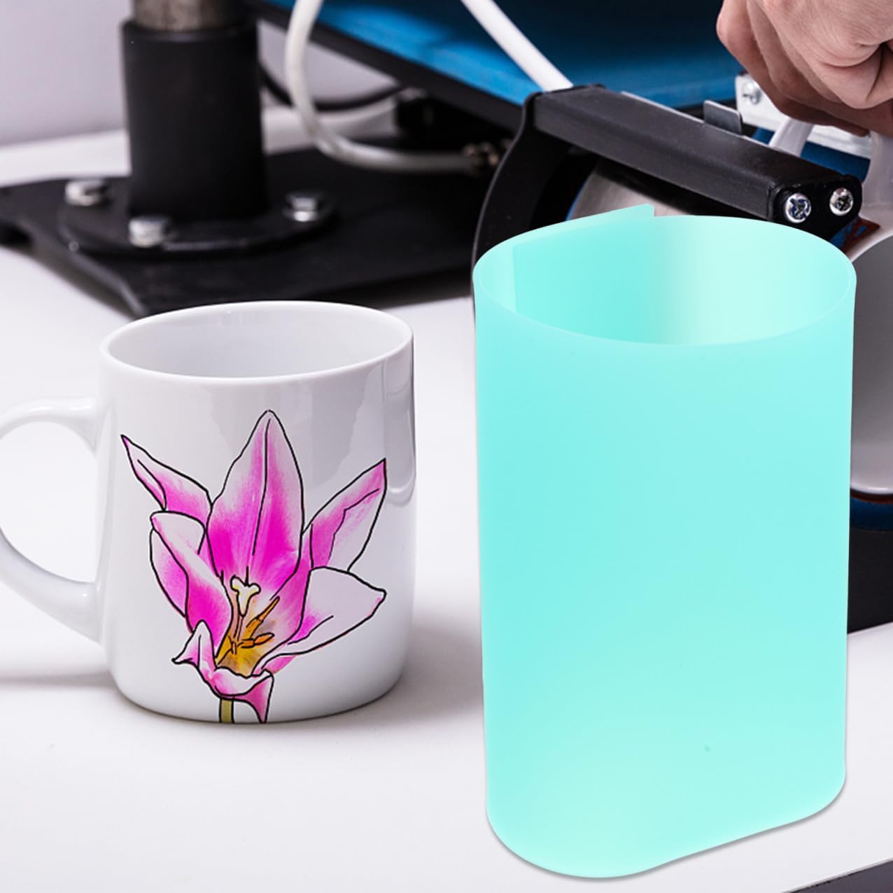 FUOYLOO 3pcs Silicone Mug Sublimation Sleeves Heat Press Mat Set Blue-Green High Temperature Resistant Mug Wrapping Covers for DIY Crafting and Heat Press Machines