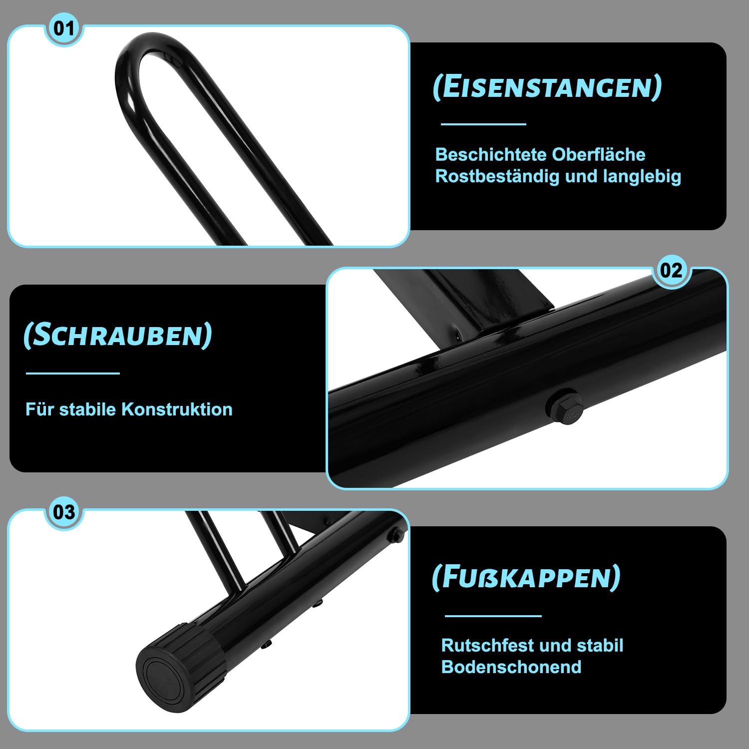 WOLTU Soporte para Bicicletas, Aparcameinto para 2 Bicicletas en Extereior, Soporte para Neumáticos de Máx. 60 mm, Metálico, para Patio, Garaje y Jardín, Negro