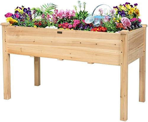 Hysache - Cama de jardín elevada, maceta de madera elevada con agujeros de drenaje, marco de madera de cedro natural para exteriores, cama de jardín