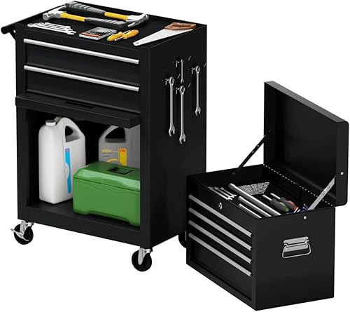 Miniatura 4 de IRONMAX - Armario de herramientas de 6 cajones con ruedas, organizador de herramientas 2 en 1 con cerradura con 4 ruedas y ganchos, caja de
