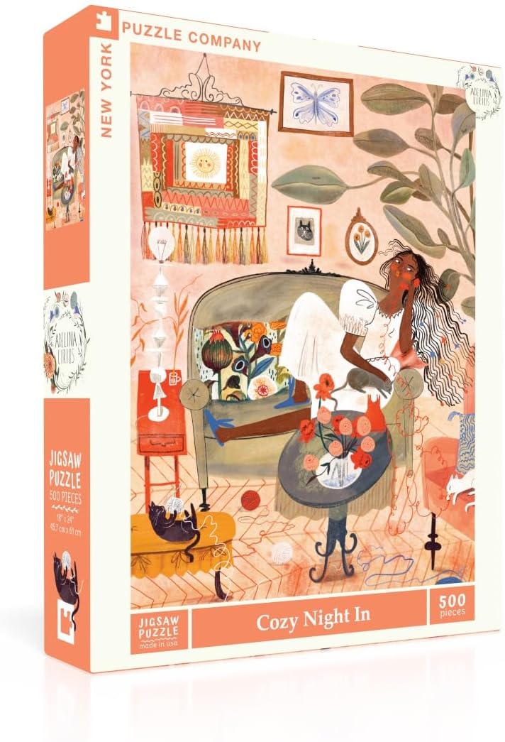 New York Puzzle Company - Adelina Lirius Cozy Night in - 500 Piece Jigsaw Puzzle for Family Game Nights by Adelina Lirius