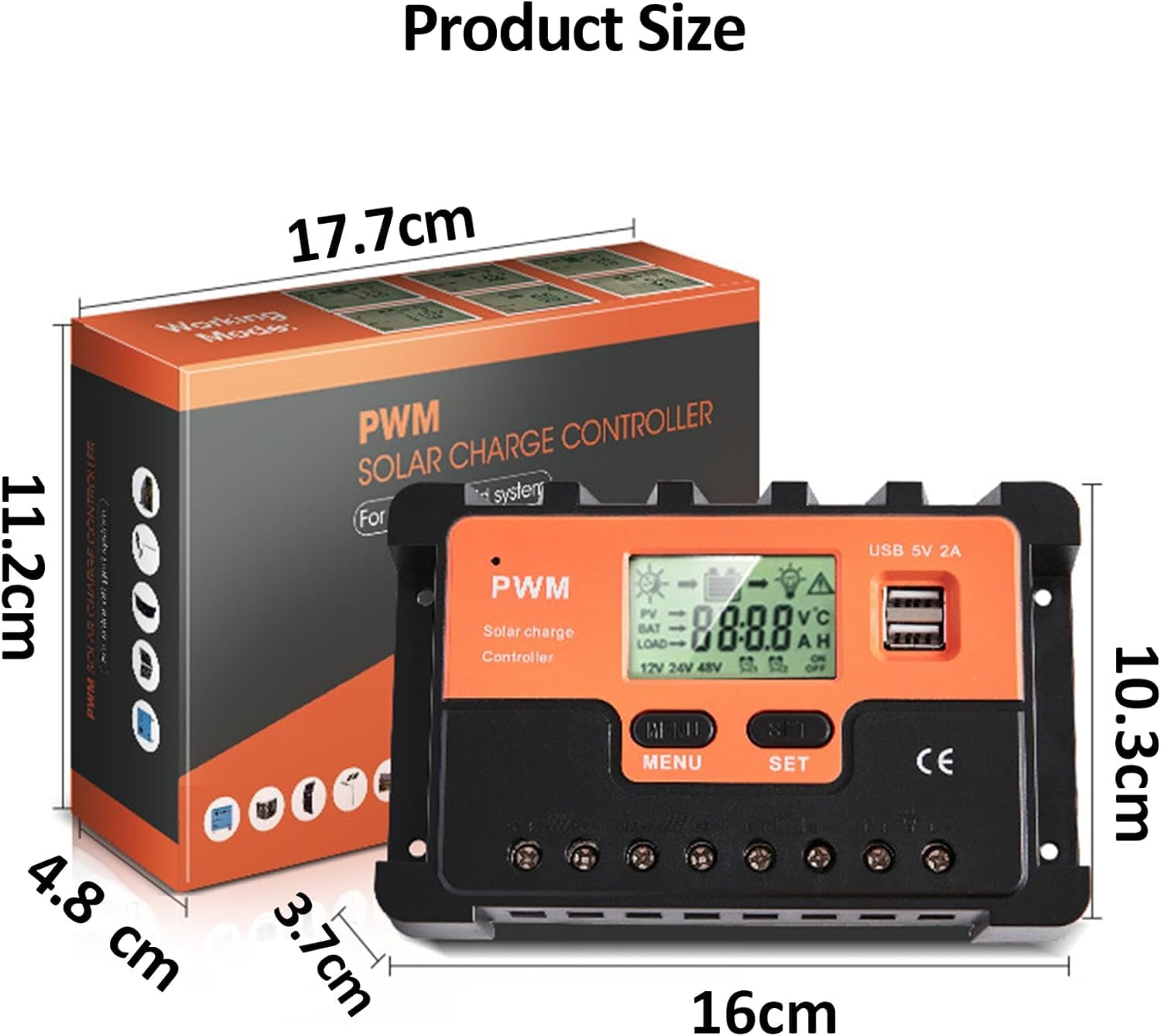 regolatore di carica pannello solare pwm 12v/24v solar charge controller regolatore batteria pannello solare con doppia uscita usb 5v identificazione automatica per litio/piombo batteria (20A)