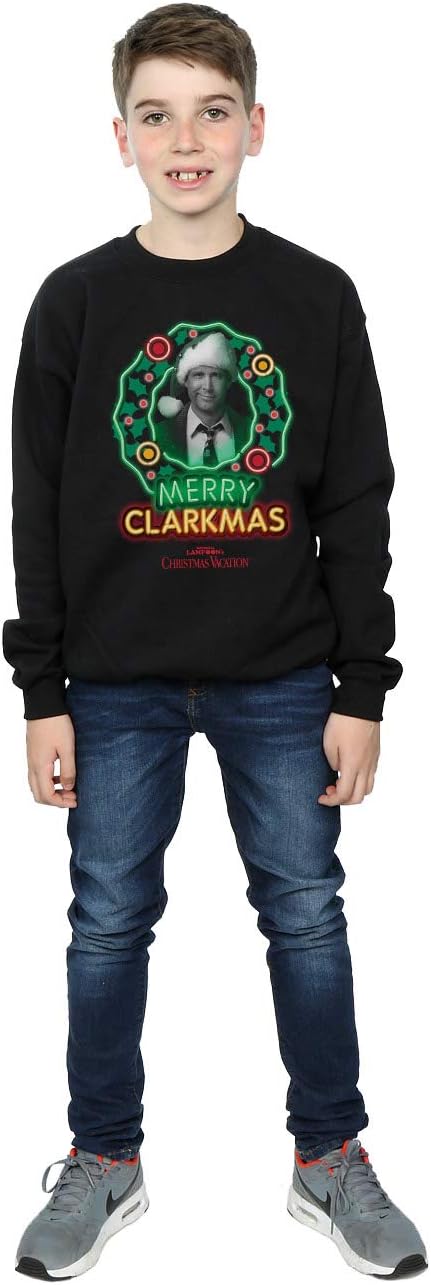 National Lampoon's Christmas Vacation Boys Greyscale Clarkmas Sweatshirt 7-8 Years Black