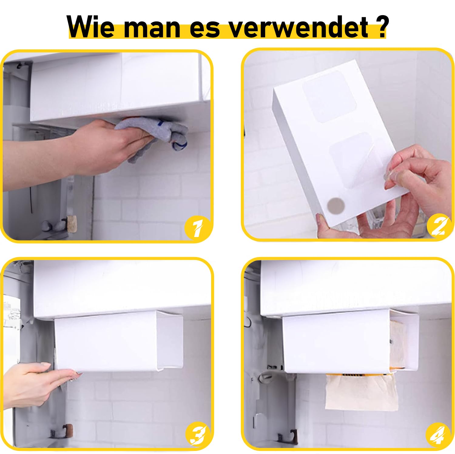 2 Stück Stehende Wandhalterung Papier Handtuchspender Ohne Bohren Kunststoff - Serviettenhalter, Müllsäcke Spender, Perfekt für Toilette, Küche, Wohnzimmer (Weiß)