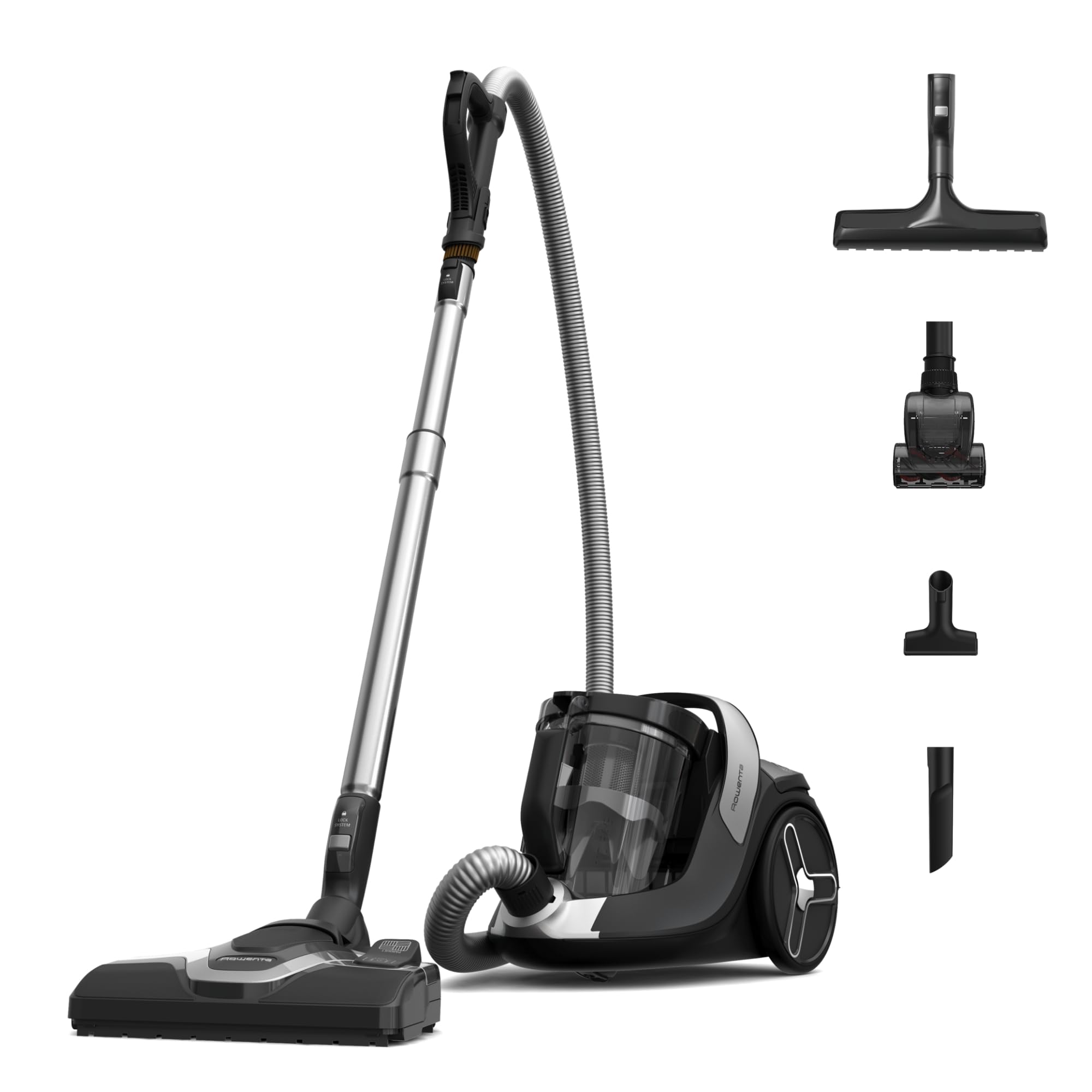 Rowenta Green Force Cyclonic Effitech, Aspirador sin Bolsa, 500 W, Silencioso, Bajo Consumo, HEPA, Ideal Mascotas, 2,5 L, 3 Velocidades, Accesorios, Negro y Azul, RO7C66
