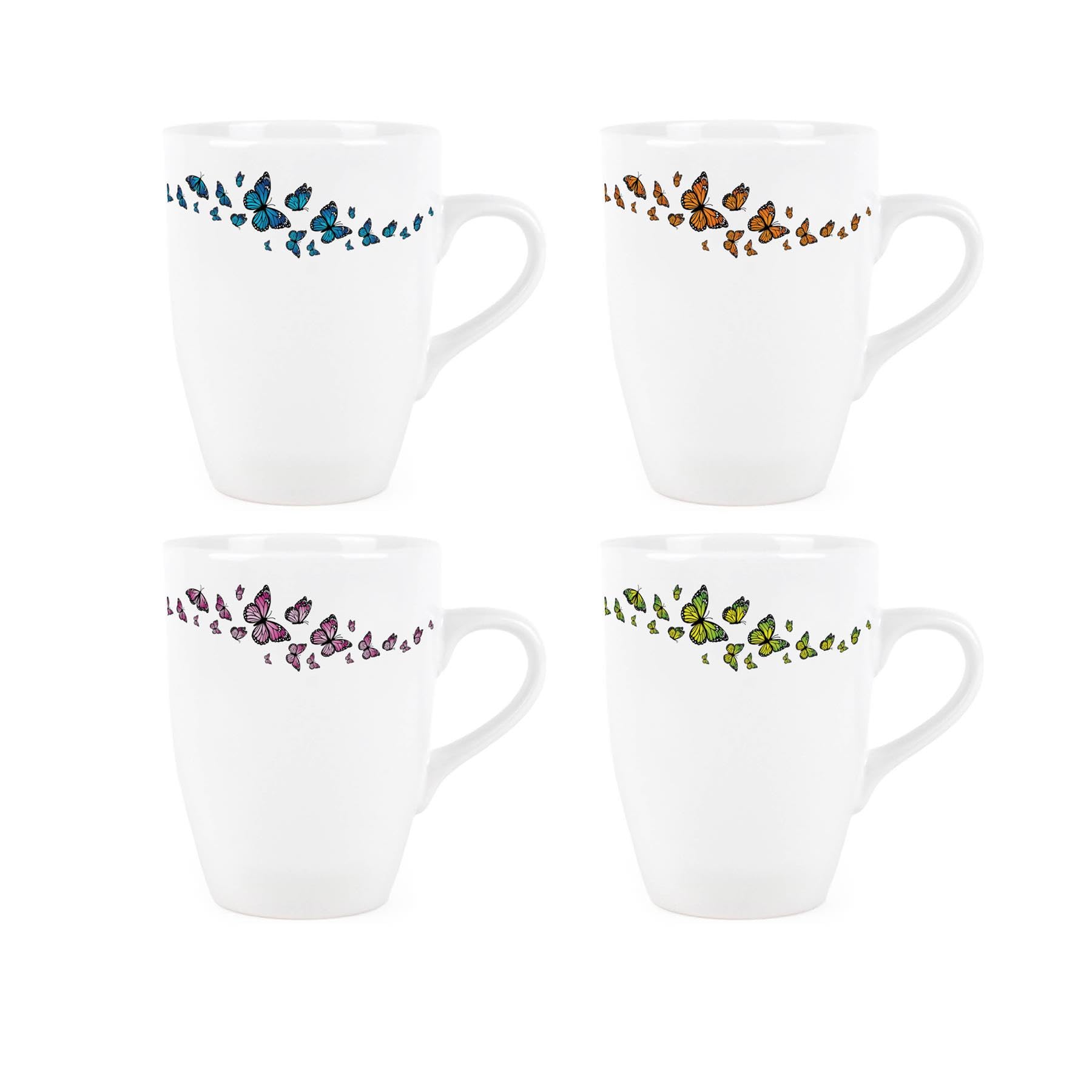 Colourful Butterfly Mugs Set - Pretty Flying Insects Nature Wildlife Gift - Tea/Coffee Ceramic Cup Present Set of Four