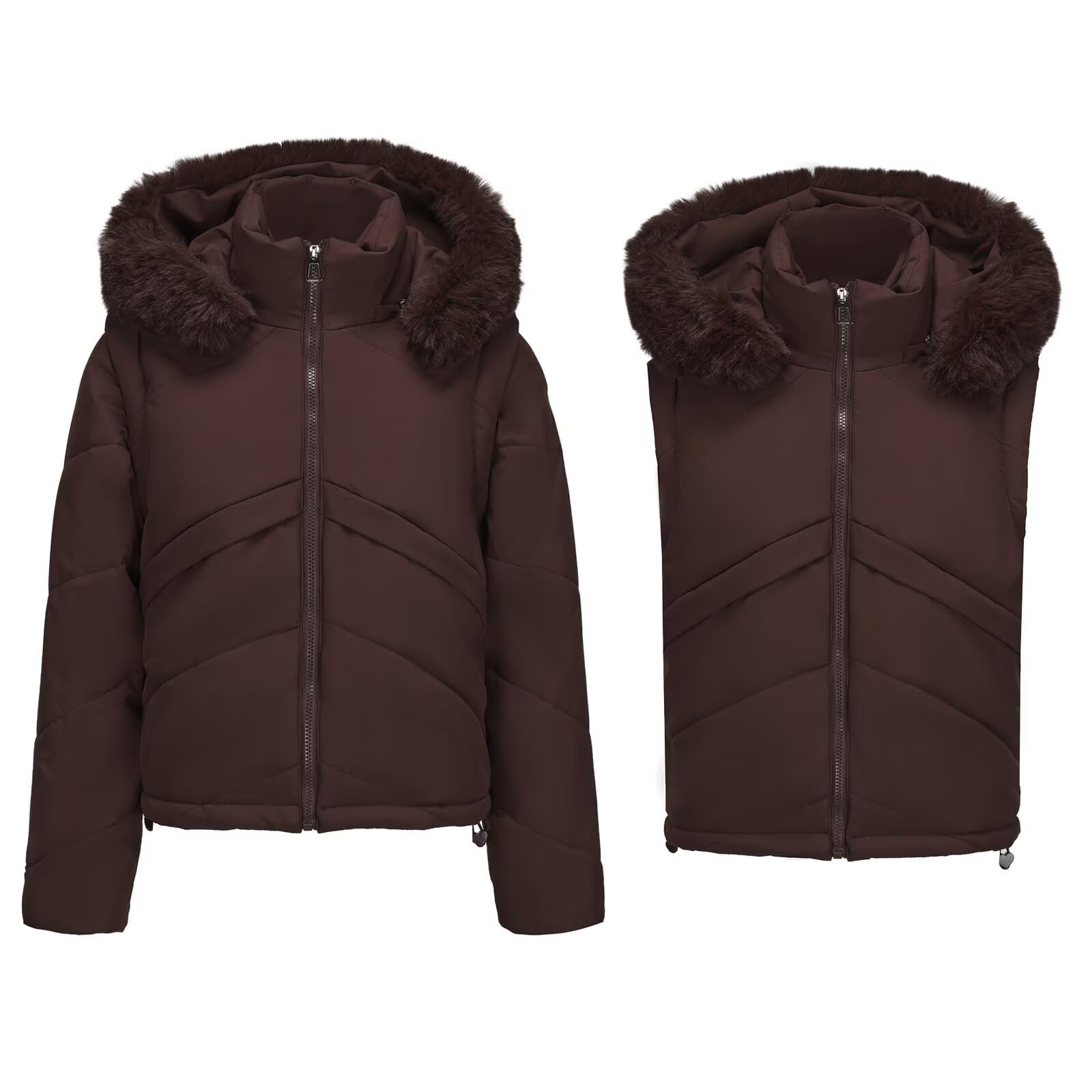 Vestes légères d'hiver pour femmes 2 en 1 Doudoune courte sans manches Gilet sans manches pour femmes Manteau matelassé chaud à capuche Vêtements d'extérieur tendance