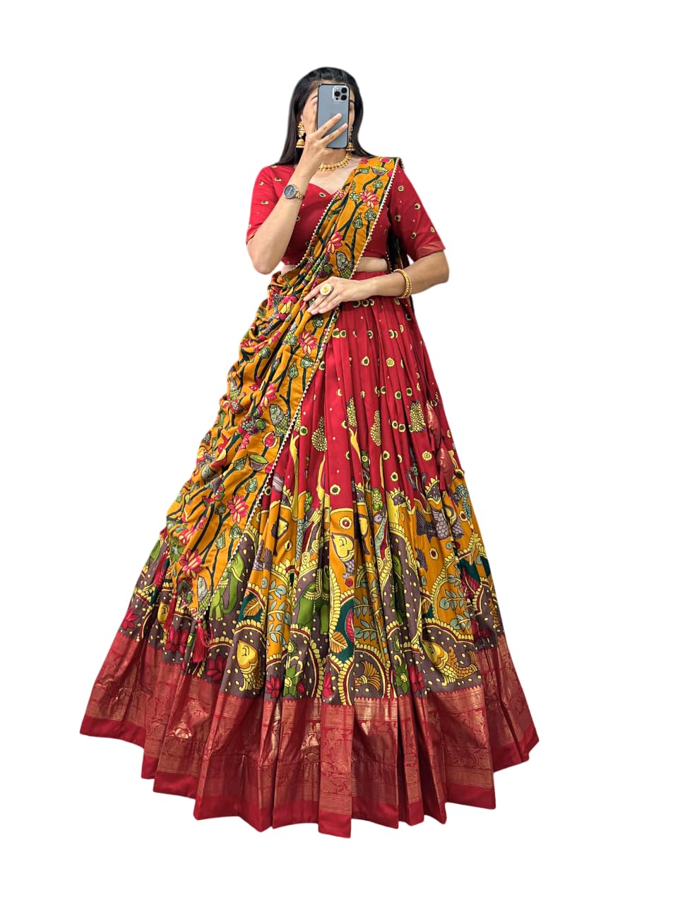 Women's Dot & Ikkat Print With foil work Tussar Silk Lehenga Choli Set