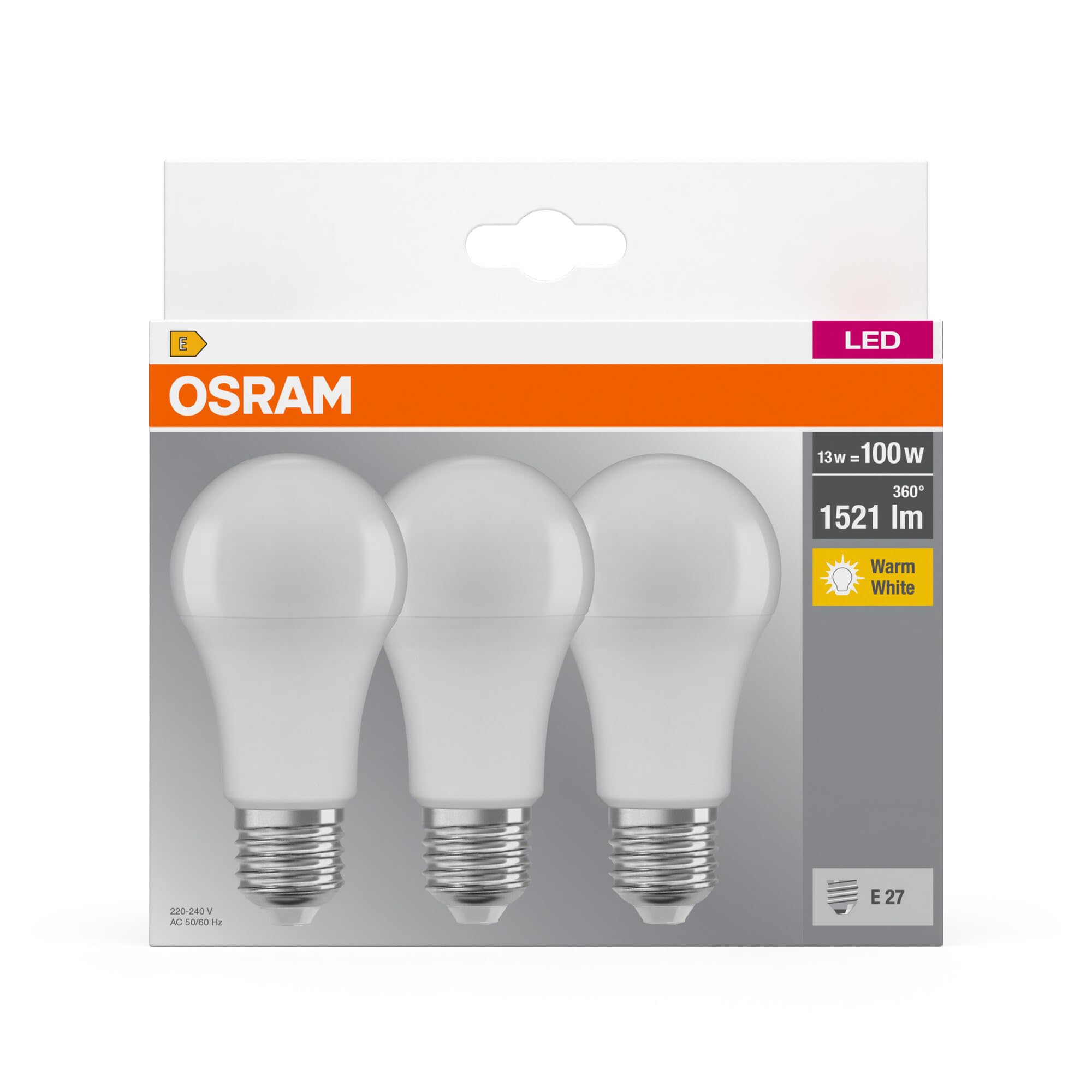 Osram LED Base Classic A Lampe, in Kolbenform mit E27-Sockel, nicht dimmbar, Ersetzt 100 Watt, Matt, Warmweiß - 2700 Kelvin… – Ansicht 6