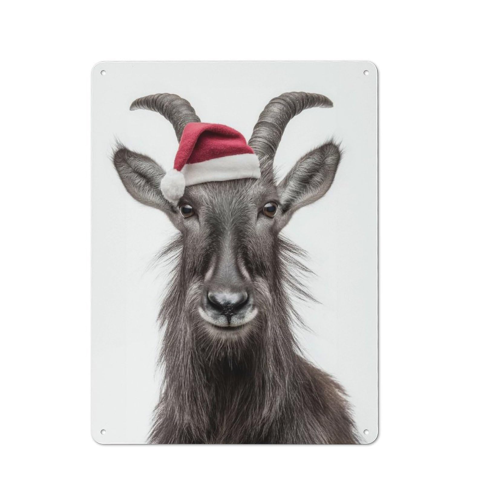 Junmoney Japanese Serow With Santa Hat Portrait Rustic Metal Plaque 40X30cm For Lounge Or Reading Corner, For Home Office, Studio And Craft Room Walls