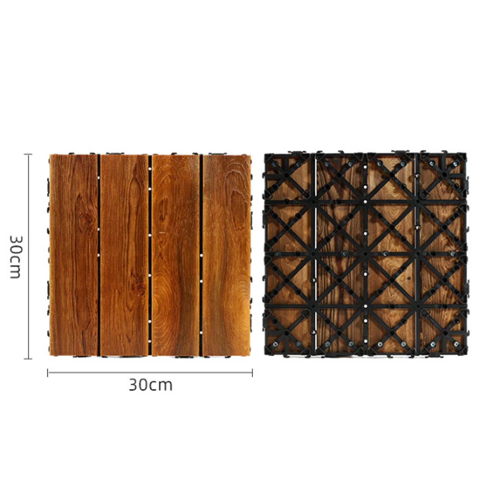 Lot de 11 Dalles en Bois, Caillebotis Bois Exterieur avec Système D'emboîtement à Découper Individuellement Système de Grille de Drainage Revêtement de Sol Extérieur Intérieur A1