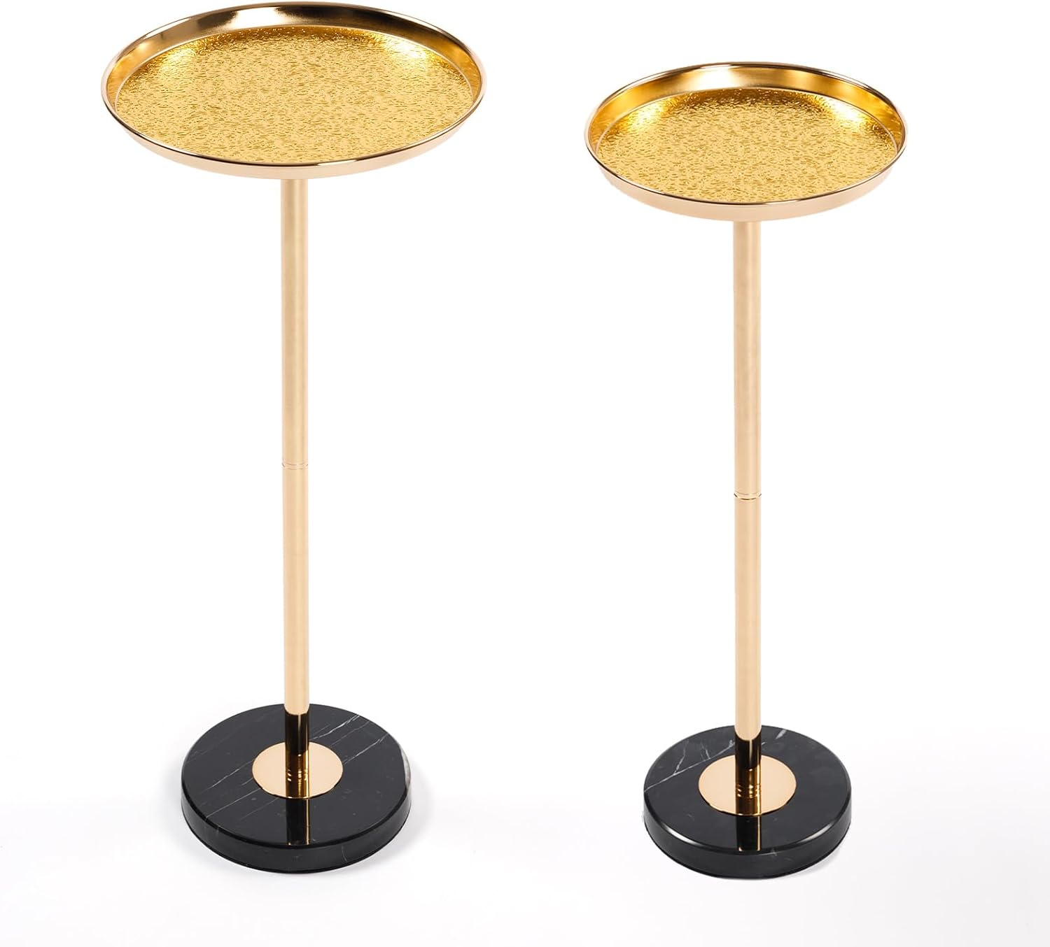 2 Pcs Adjustable Side Table, Small Tea Martini Table, Gold, Natural Marble Decorative Pedestal End Table for Display and Storage