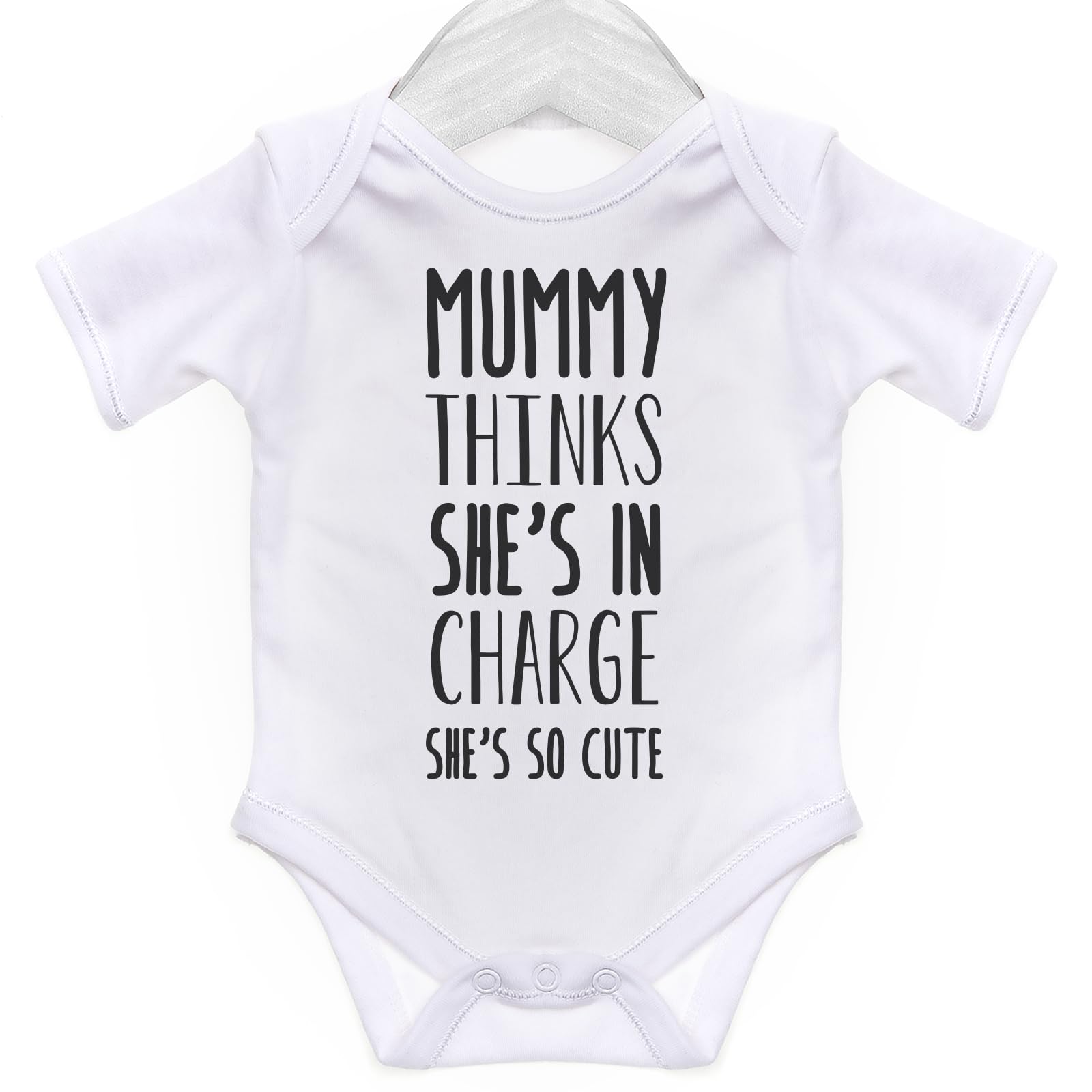 Art Hustle Men's White Mummy Thinks She's In Charge Short Sleeve Bodysuit/Baby Grow For Baby Boy Or Girl (, 0-3M)