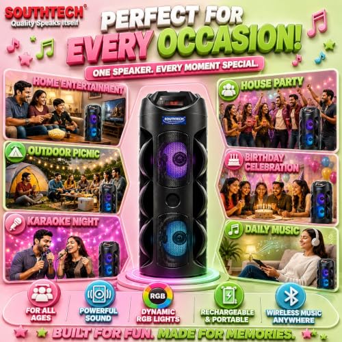 SOUTHTECH Bluetooth Party Speaker with RGB LED Lights - Image 6