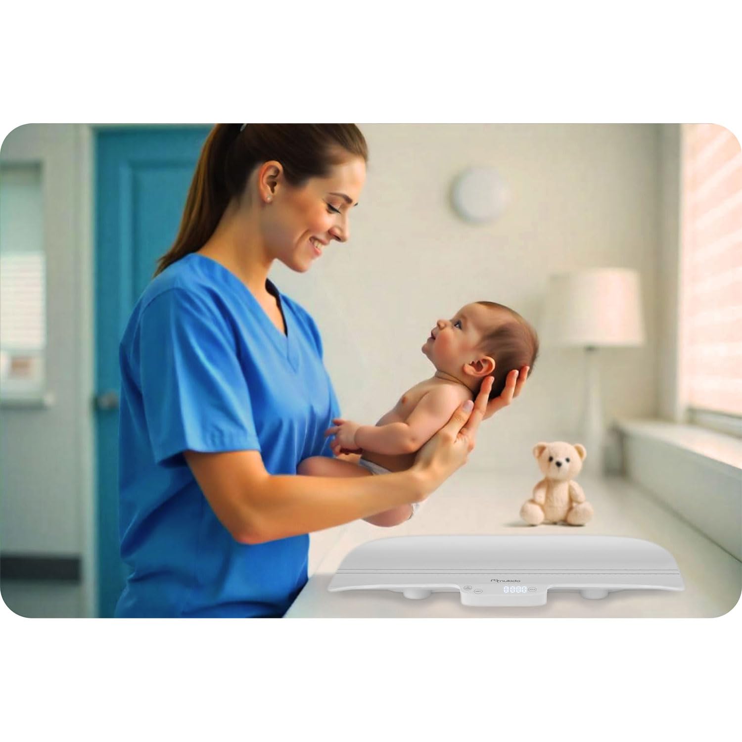 Nukido Bilancia per bambini, 40 kg, portata 5 grammi, precisione con funzione Tara Hold, scala di misurazione integrata, colore bianco