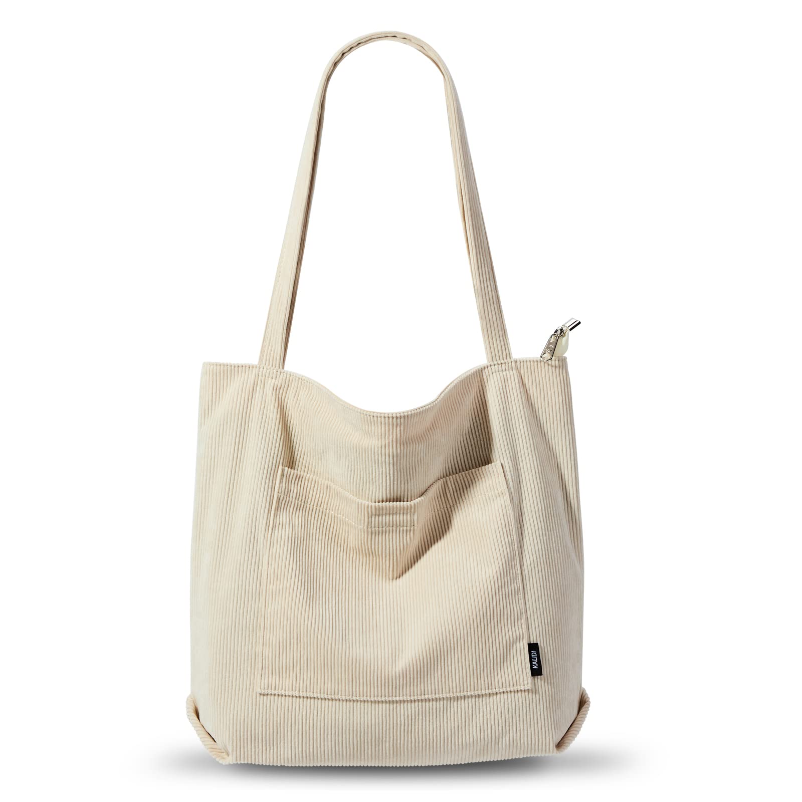 PAZIMIIK Borsa Tote In Velluto A Coste Beige Fragola - Con Fodera, 2 Tasche Interne, Chiusura Magnetica, Lavabile, Media