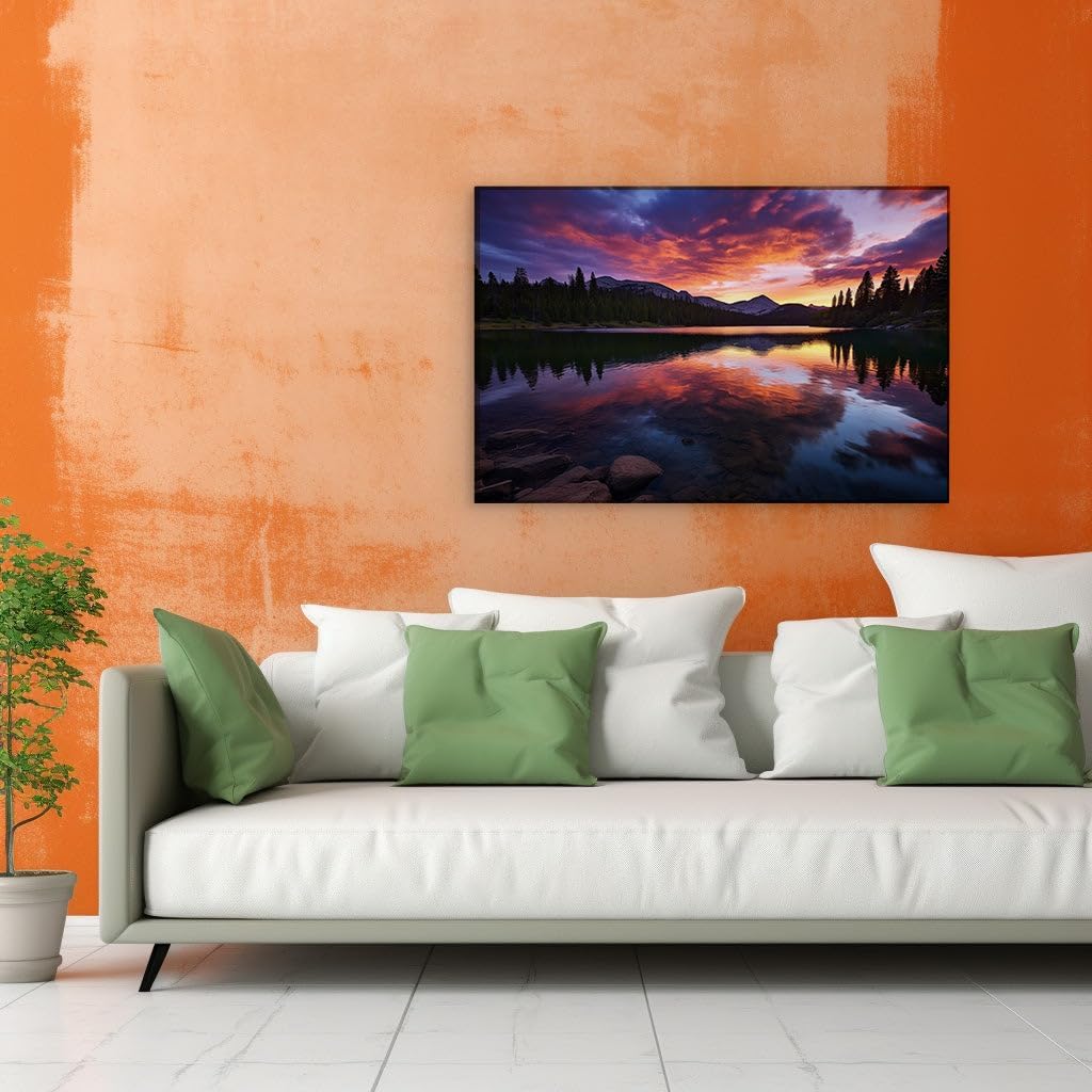 Canvas for Living room. Whispers of Dawn A Serene Lake at Nature's Most Magical Hour, 27 x 18 inch Canvas Wall Art - Contemporary Masterpieces - Modern Home Decor