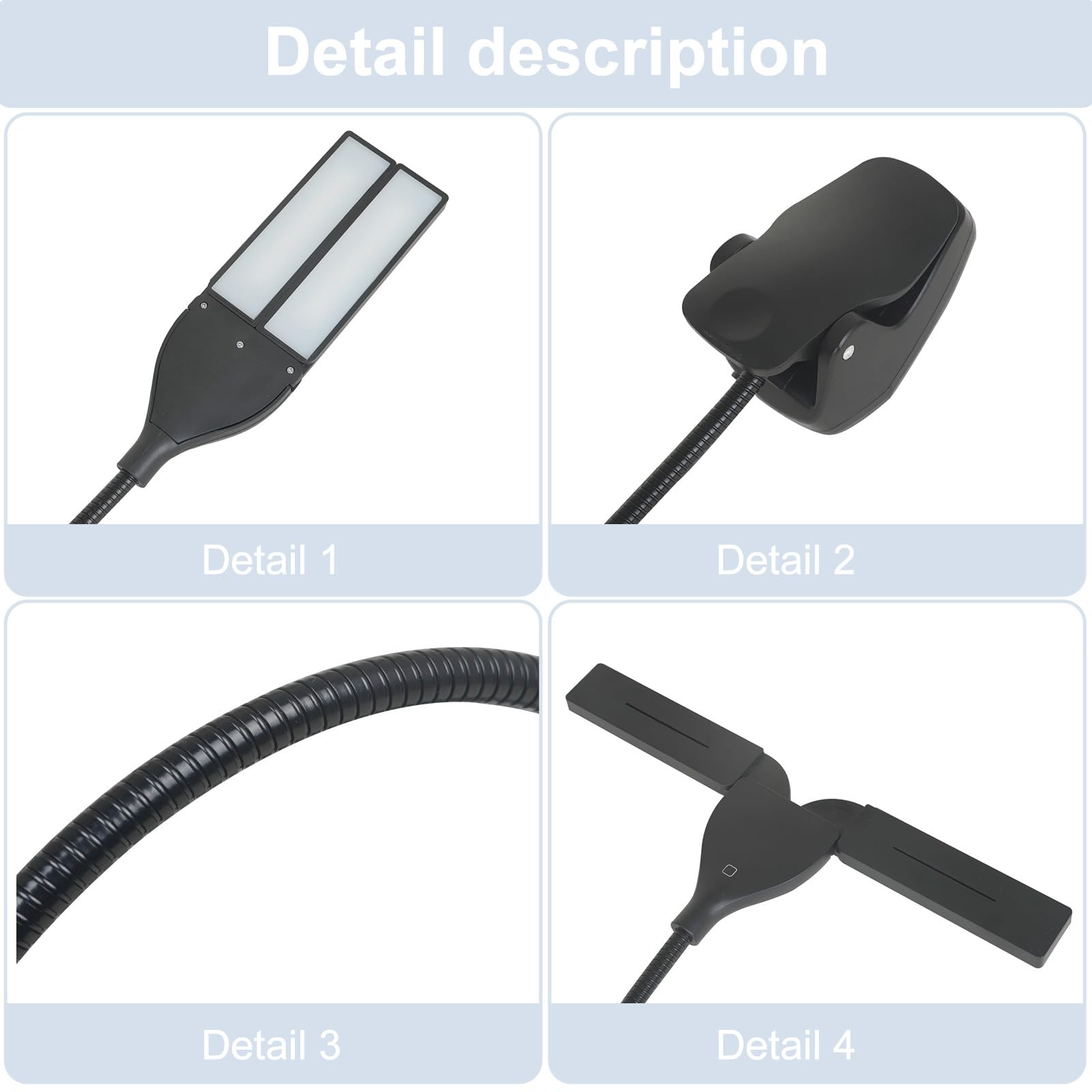 Lampada portatile flessibile a LED a clip e leggio musicale, design pieghevole, luce da viaggio con luminosità regolabile e batteria ricaricabile USB