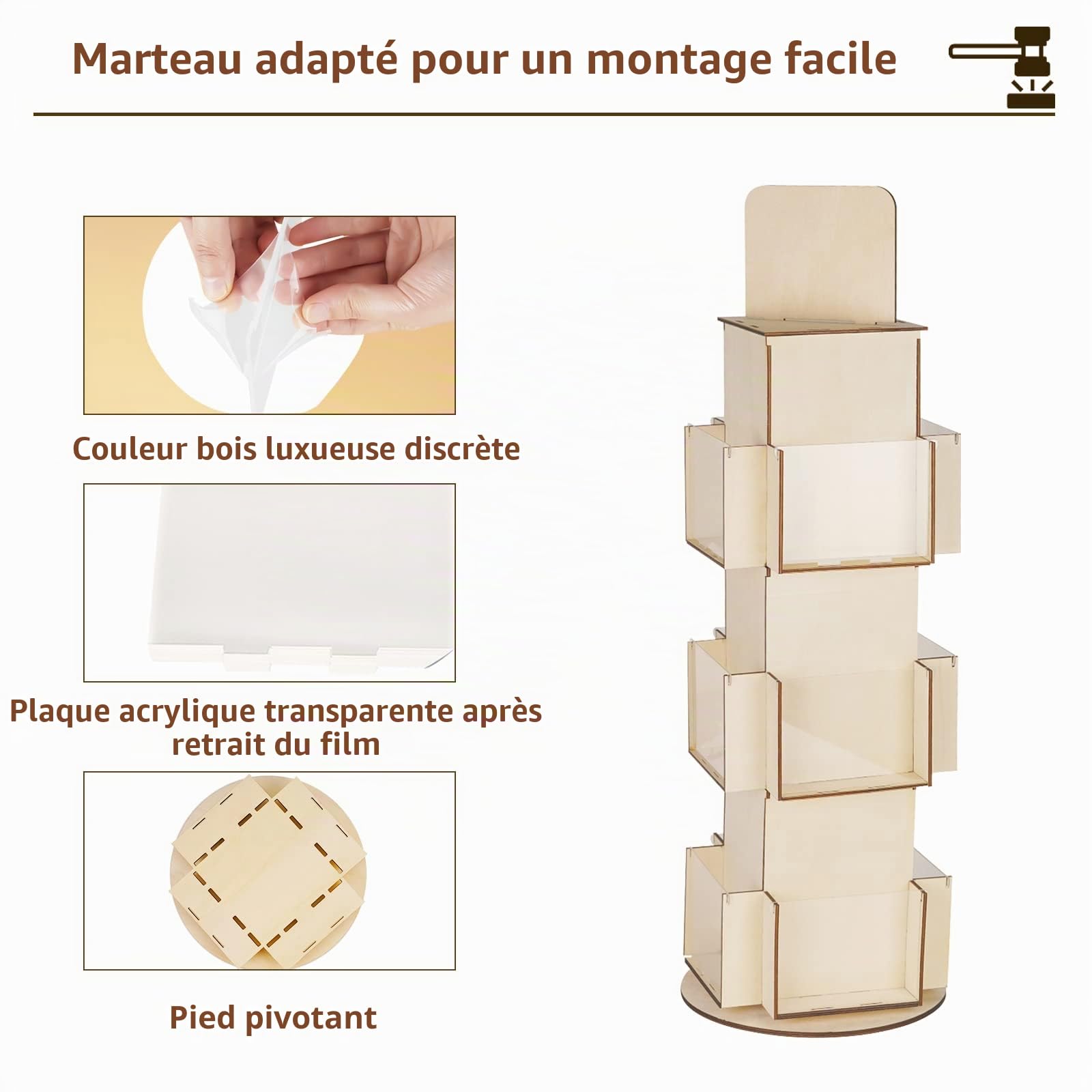 Présentoir Rotatif pour Cartes Postales et de Vœux - Format Portrait - Support d'Exposition (Couleur Bois)