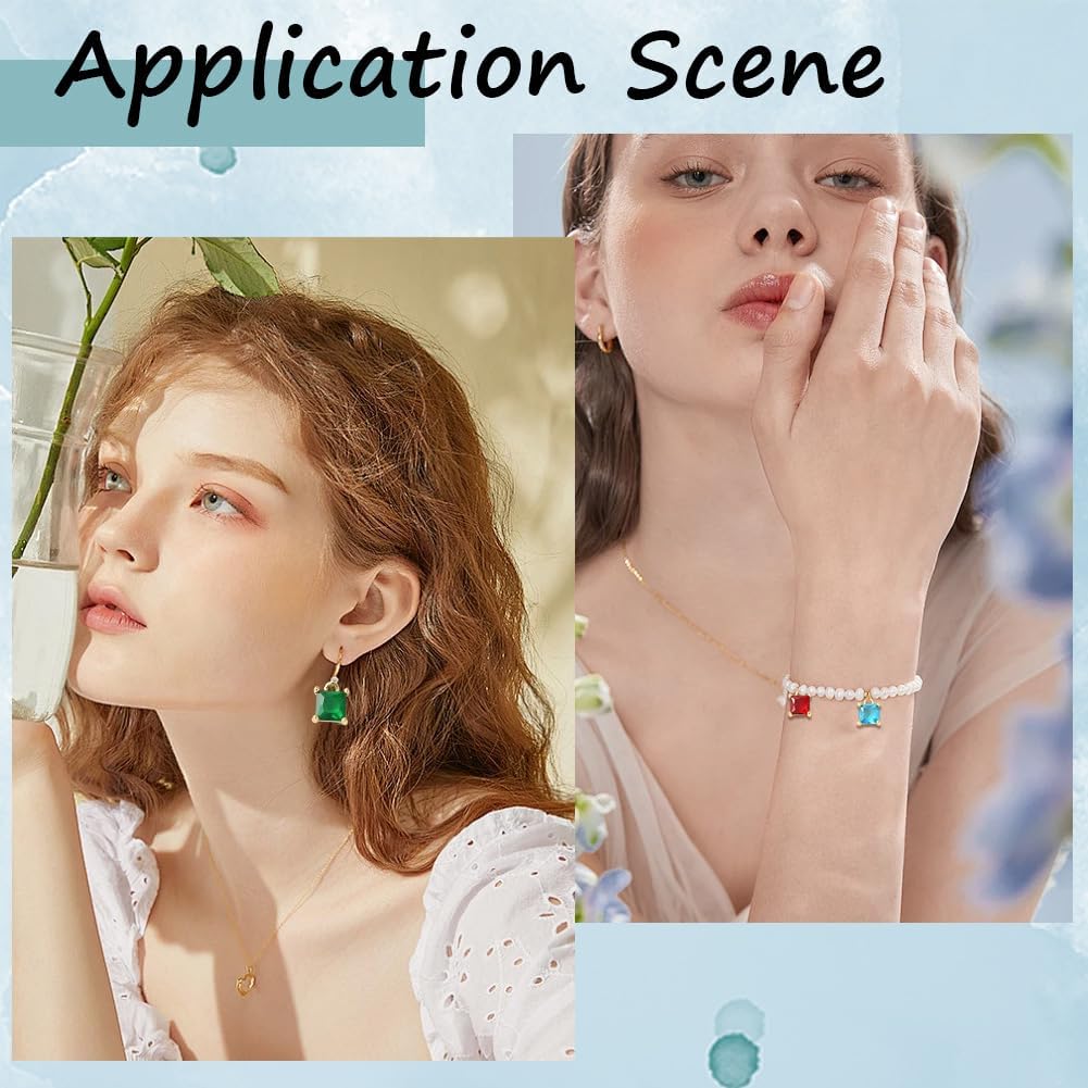 SUNNYCLUE 1 Box 14Pcs 7 Colors Crystal Birthstone Charms Gold Square Crystal Charms Bulk Brass Micro Pave Tiny Rhinestone Cubic Zirconia Pendants for Jewelry Making Earring Necklace DIY Craft Supplies - Image 6