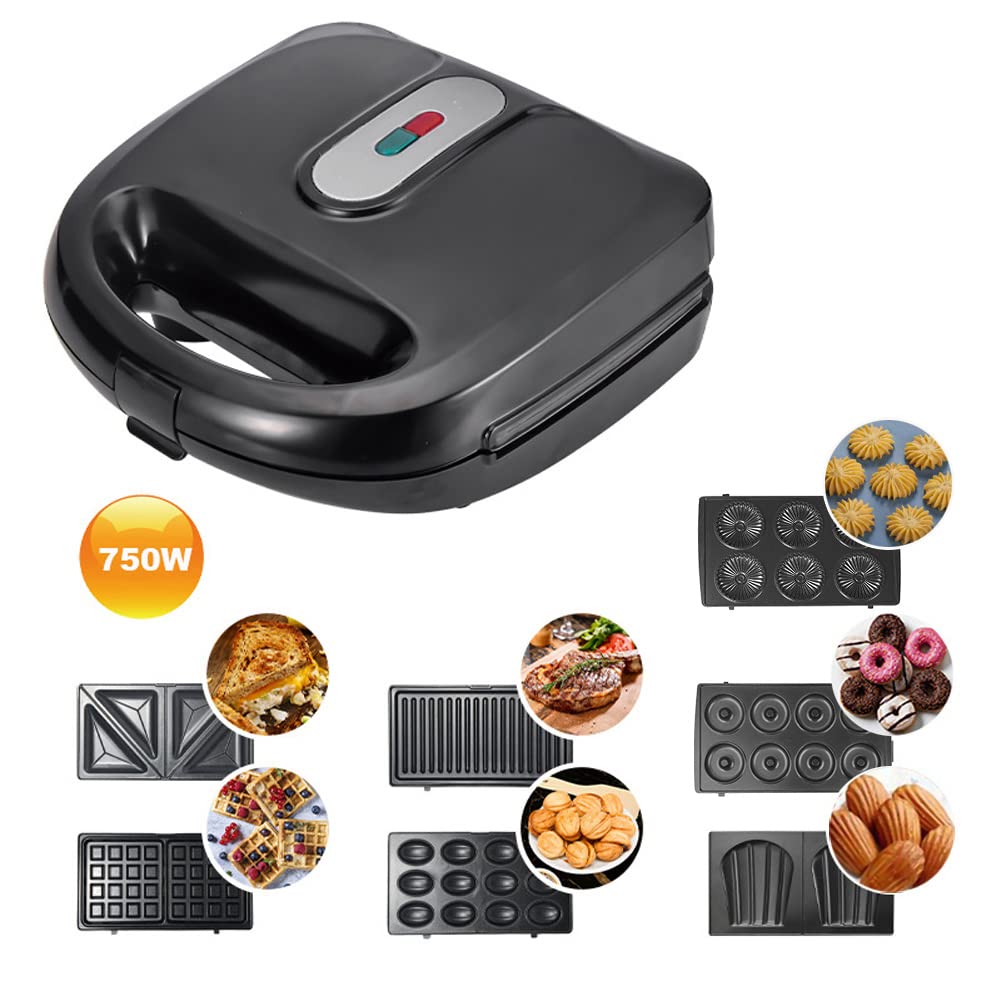 Sandwichmaker 7 in 1, Kontaktgrill, Waffeleisen, Sandwichtoaster, Panini Grill, Antihaftbeschichtung, doppelseitiges Backen bei konstanter Temperatur, 750W