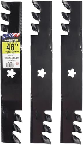 Miniatura 2 de Maxpower Juego de mantillo de 3 cuchillas para cortacéspedes Husqvarna de 48 pulgadas, negro y Maxpower 3 cuchillas para cortacéspedes Husqvarna de