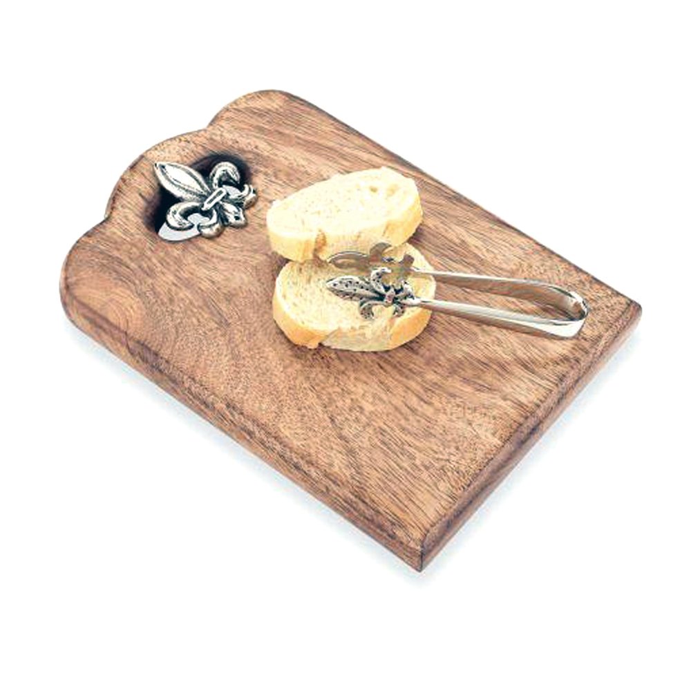 Mud Pie Fleur-de-lis Bar Board with Mini Tongs