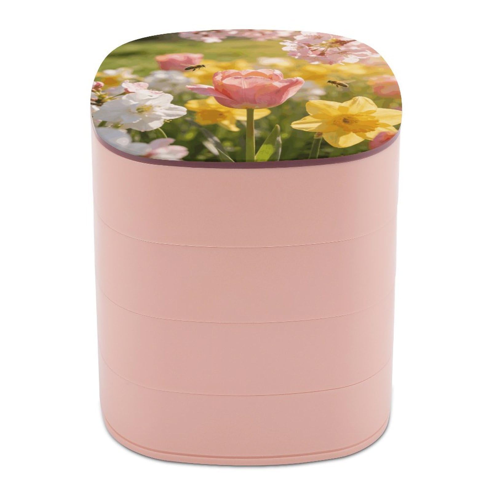 LZQPOEAS Spring Field Sweet Words Jewelry Box Women Jewelry Organizer Travel Jewelry Case Cute Necklace Ring Storage Organizer 4-Layer Rotating Jewelry Tray Case with Mirror for Bracelets