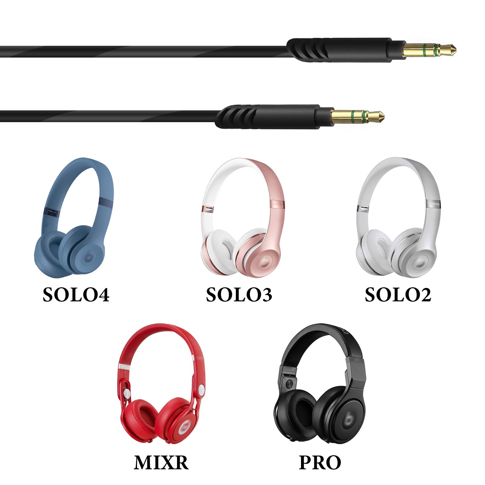 Linkidea Audio Cable for Beats Studio Pro/3/2, Solo 4/3/2/HD, Mixr, Pro Headphones, 3.5mm Replacement Aux Cord (5 ft/1.5 m) - Image 4