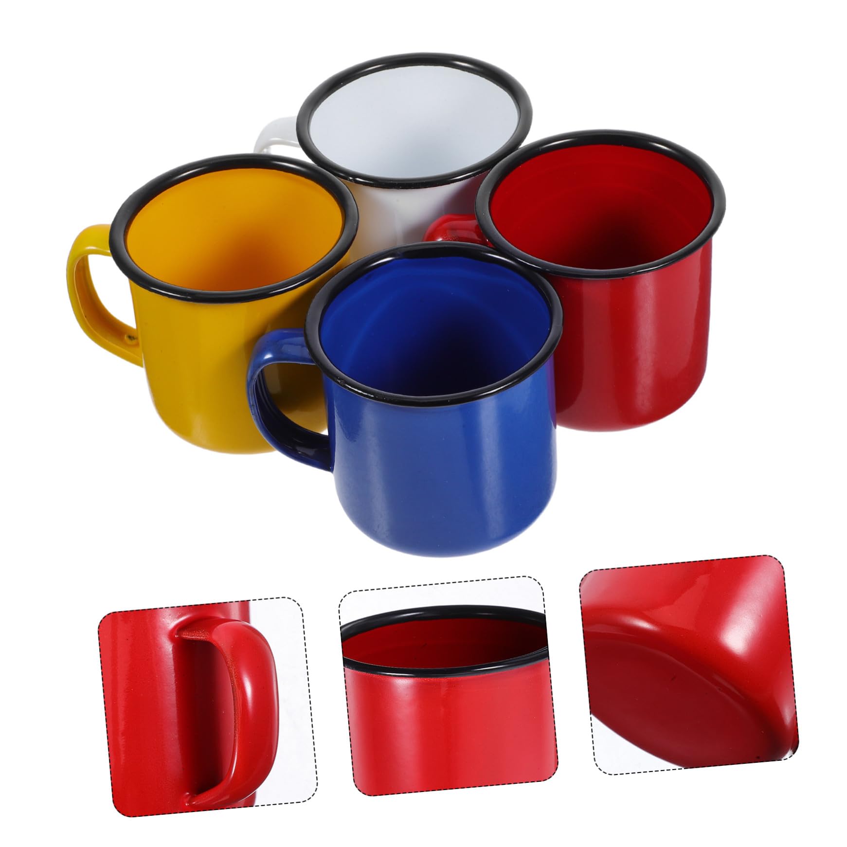 Homoyoyo 4 Stück Teiliges Vintage Emaille Becher Robuster Emaille Trinkbecher für Kaffee Tee Wasser Hitzebeständig Farbenfrohes Retro Design für Camping Haushalt Restaurant und Zuhause