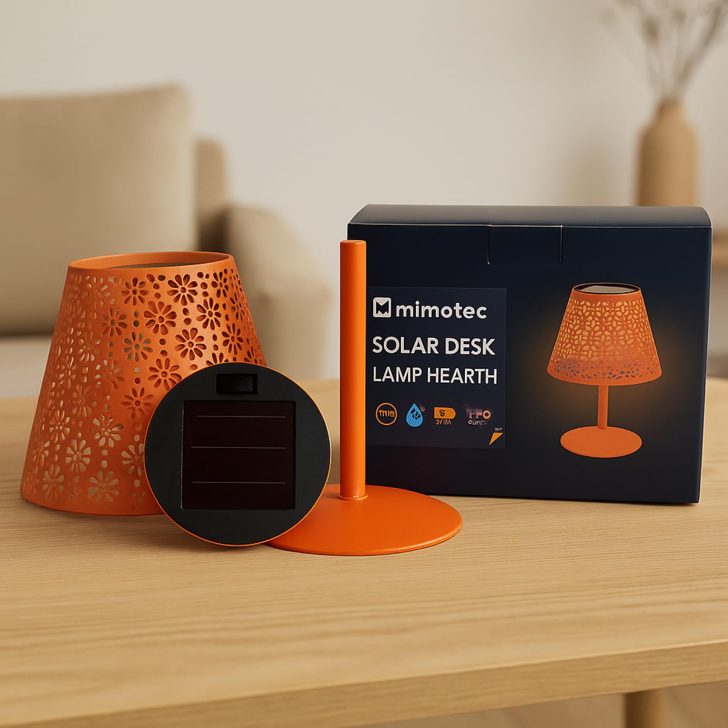 M mimotec - Lampa solarna LED Hearth, ciepła lampa stołowa 2500K, ściemnialna, wodoodporna IP44, wbudowany akumulator, idealny na taras i do ogrodu. Integra, idealna para Terraza y Jardín.