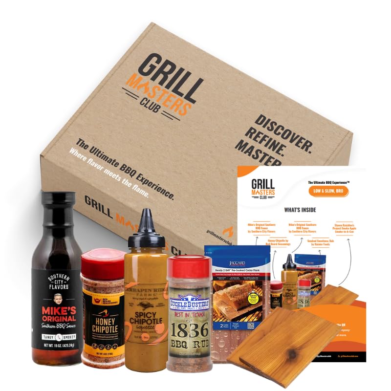 Grill Masters ClubLow & Slow, Bro BBQ Box | Premium BBQ Spices Sauces, and Seasoning for the Ultimate Grill Master | Essential for Cooking, Grilling, and Smoking | Perfect Grill Gift for Men & Women