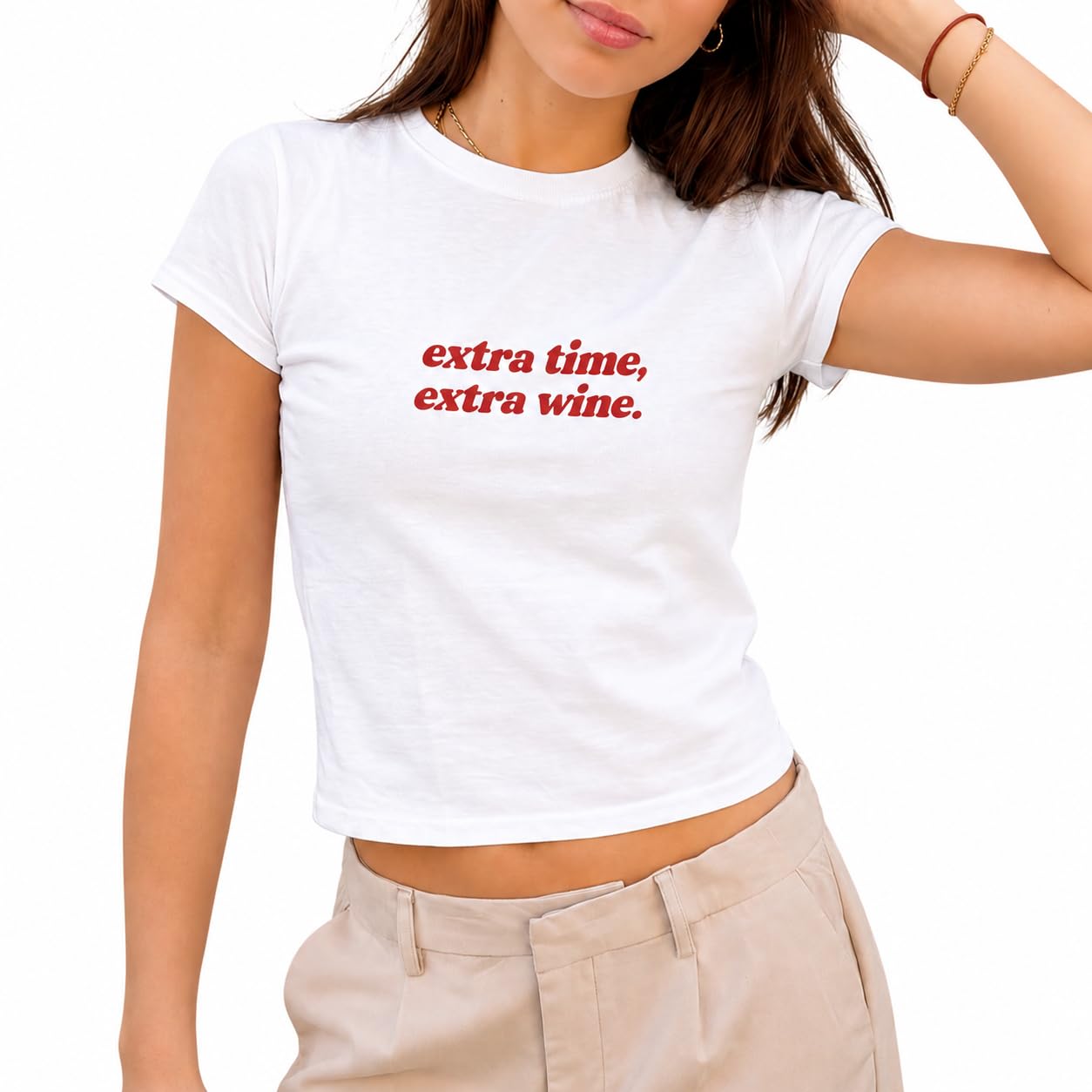 Sanfran Clothing Extra Time, Extra Wine Baby Tee T-Shirt Top World Football Shirt England Scotland Country Team 2026 Soccer Womens Flag Varsity Shirt White (Red Text) - XS — image 1