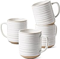 LETAUCI 12oz Ceramic Coffee Mugs Set of 4, Handcrafted Ava Series Farmhouse Style Cups for Latte, Cappuccino, Housewarming Wedding Gift - Arctic White