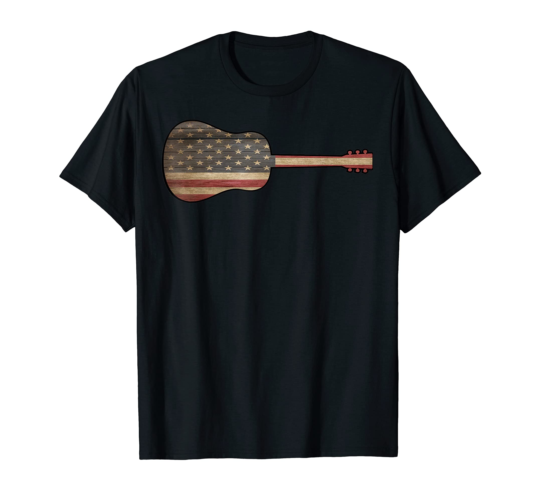 American Flag 4th of July Guitar Patriotic Graphic Flags USA T-Shirt, Black